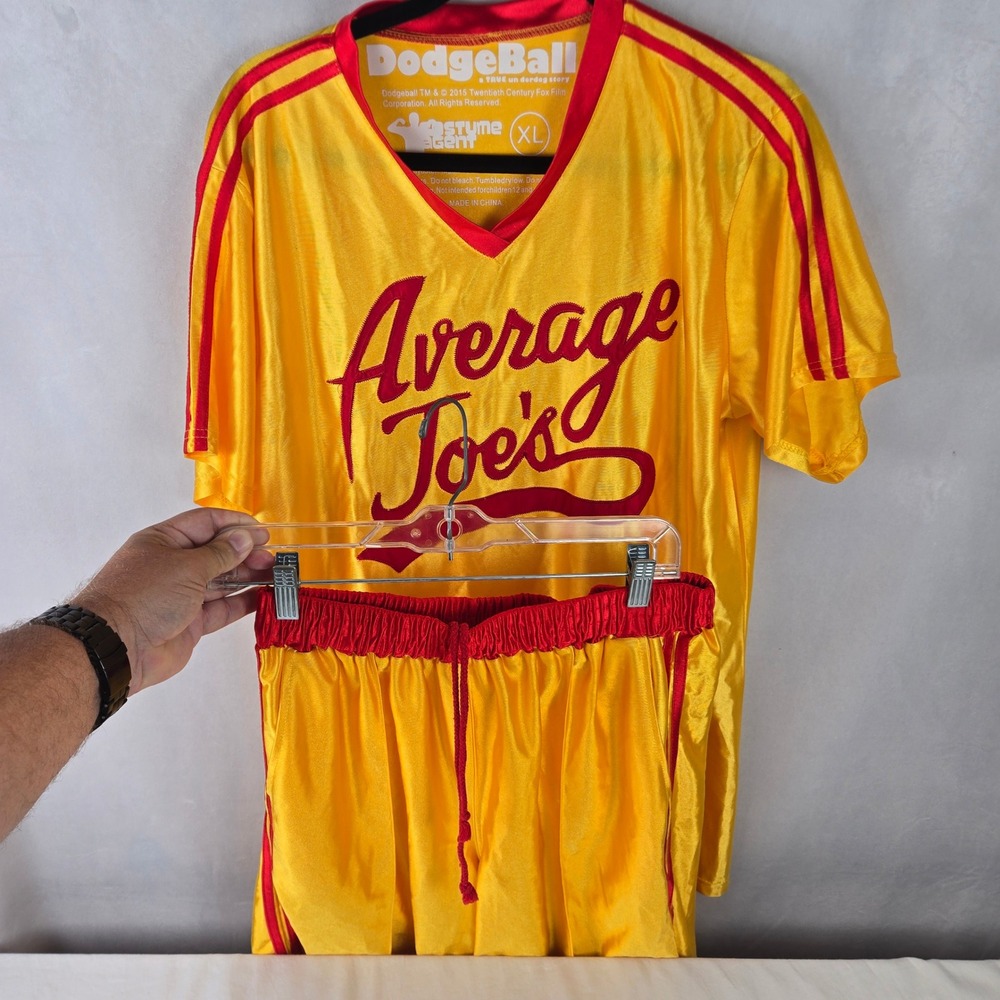 Dodgeball Average Joes Jersey and Shorts Set Yellow Red XL Costume Agent
